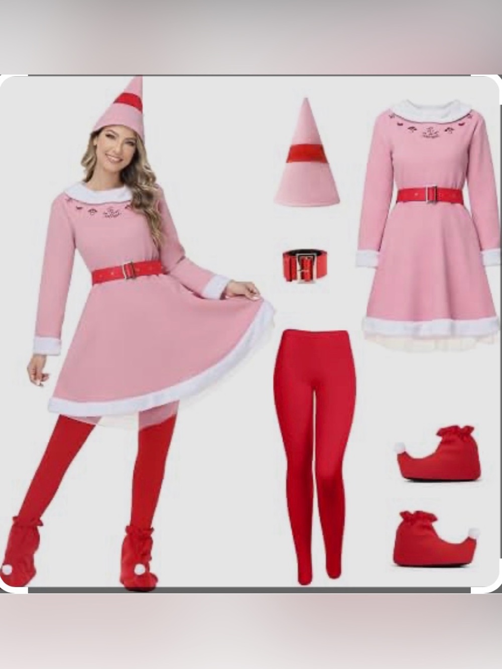 Christmas Elf Costume Set Elf Dress Accessories Pink Elf Costume for Women sz M